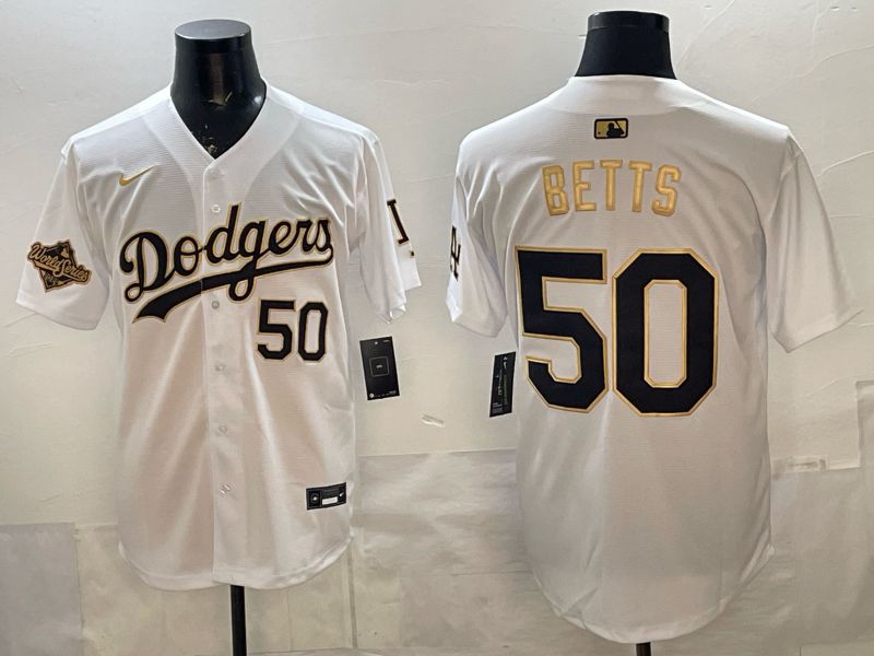 Men Nike 2026 Los Angeles Dodgers #50 Betts White Gold Game MLB Jersey 12115->los angeles dodgers->MLB Jersey